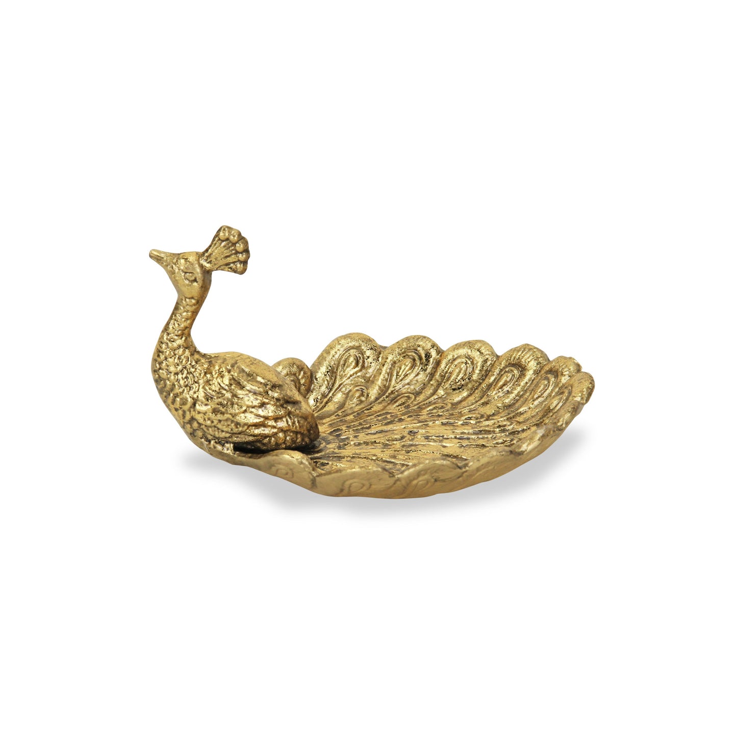 7" Burnished Gold Peacock Metal Handmade Tray-2