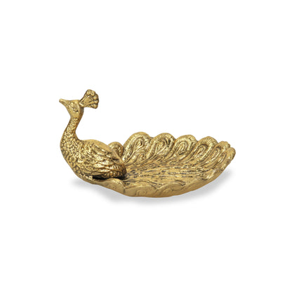 7" Burnished Gold Peacock Metal Handmade Tray-2