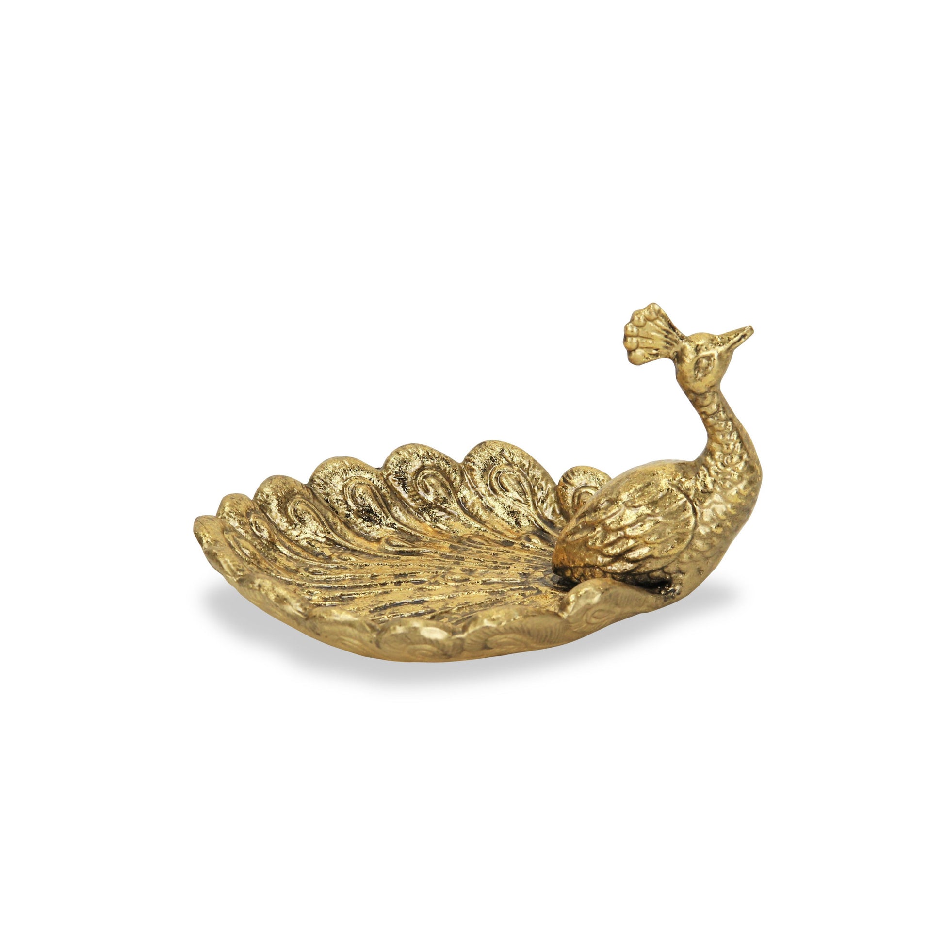 7" Burnished Gold Peacock Metal Handmade Tray-3