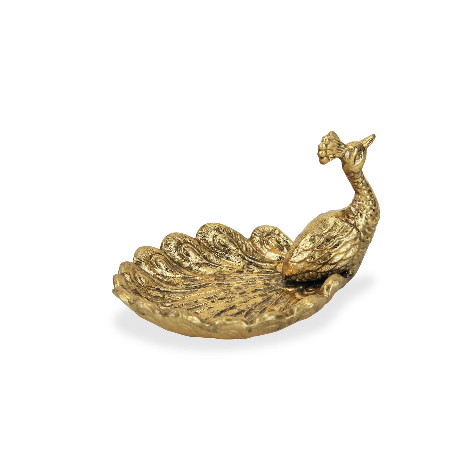 7" Burnished Gold Peacock Metal Handmade Tray-5