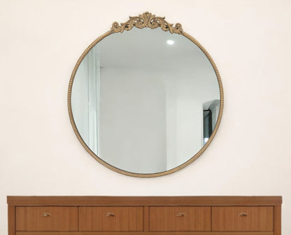 32" Gold Crowned Top Iron Framed Accent Mirror-0