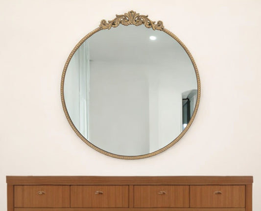 32" Gold Crowned Top Iron Framed Accent Mirror-0