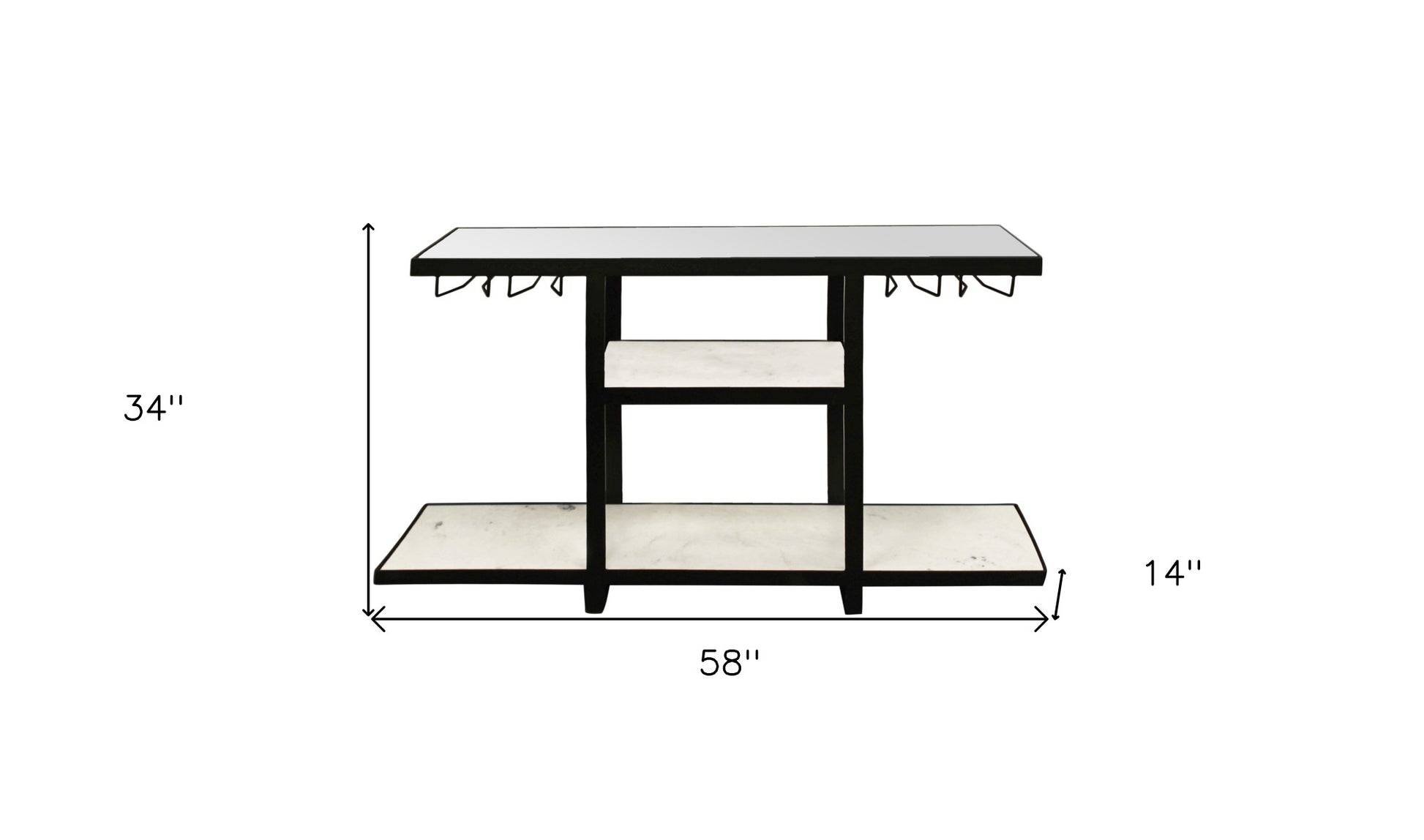 58" White and Black Genuine Marble Floor Shelf Console Table Two Shelves-7