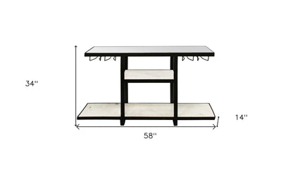 58" White and Black Genuine Marble Floor Shelf Console Table Two Shelves-7