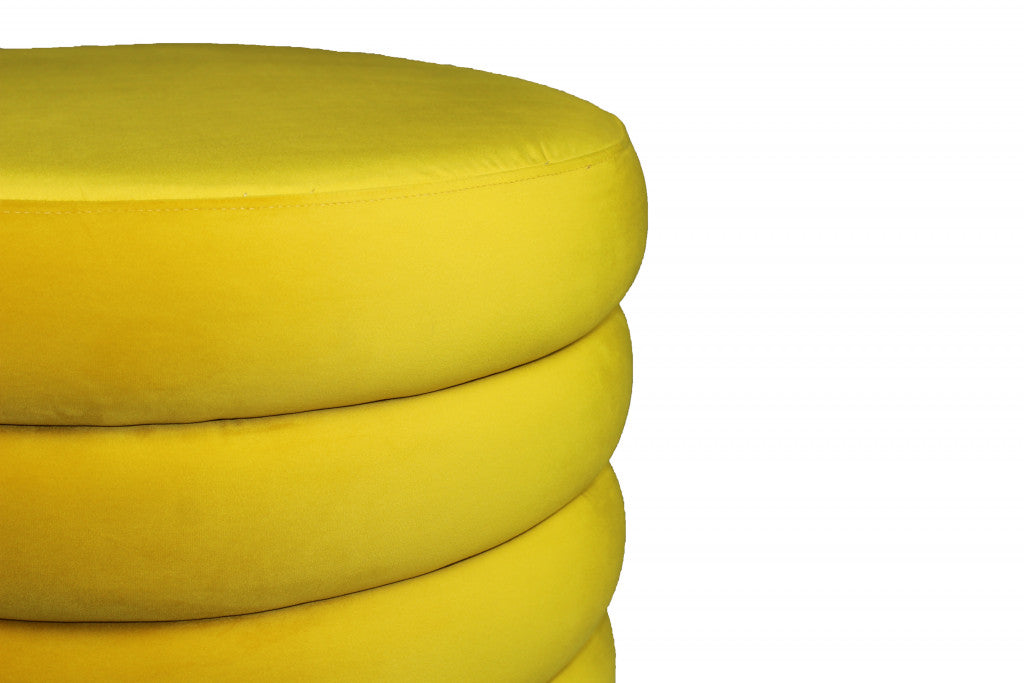 21" Yellow Velvet Tufted Round Cocktail Ottoman-2