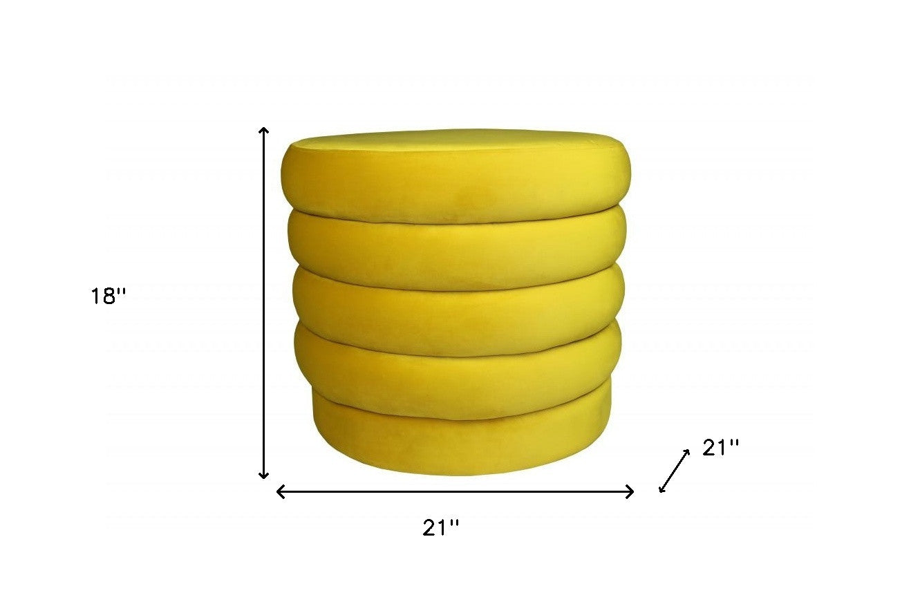 21" Yellow Velvet Tufted Round Cocktail Ottoman-4