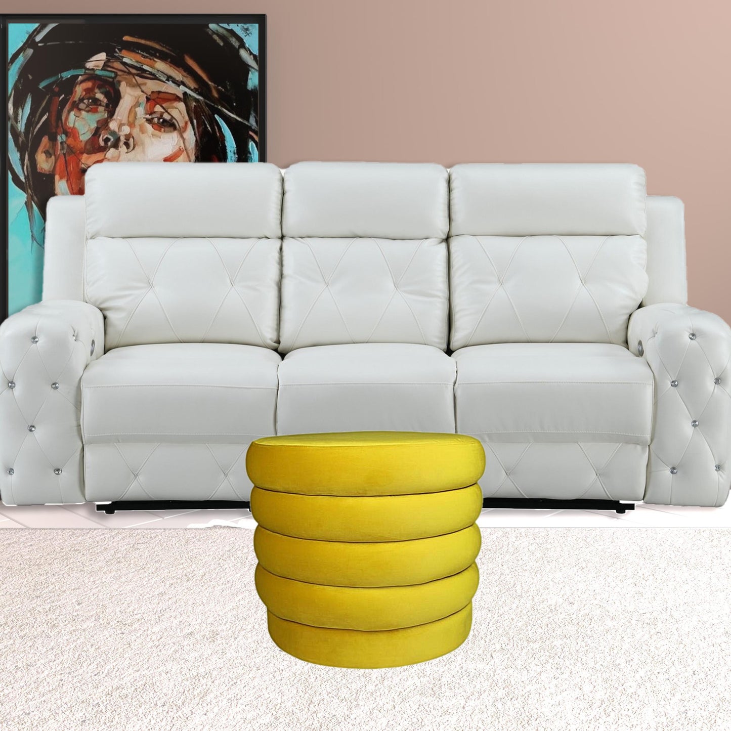 21" Yellow Velvet Tufted Round Cocktail Ottoman-1