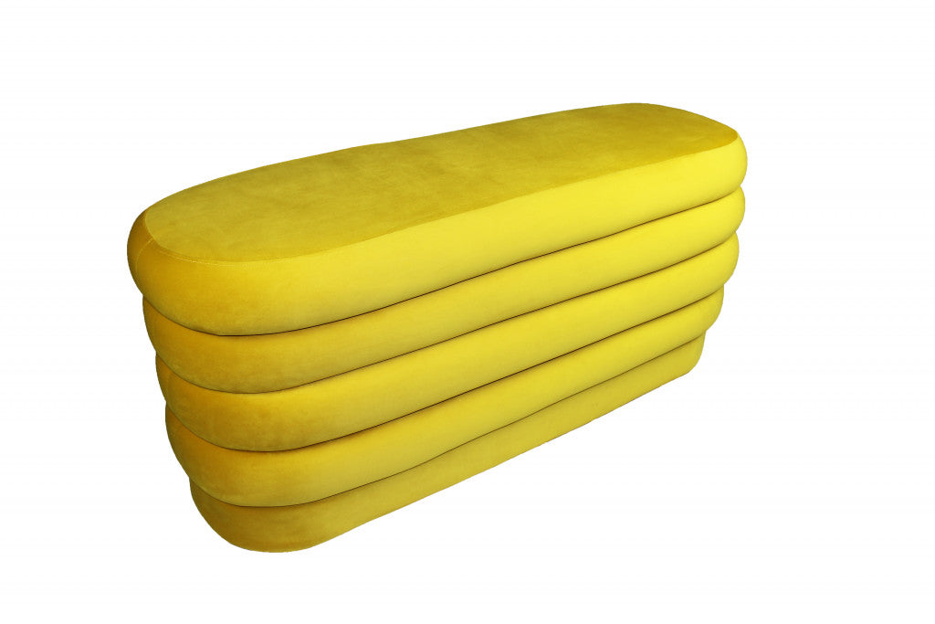 44" Yellow Velvet Tufted Oval Ottoman-1