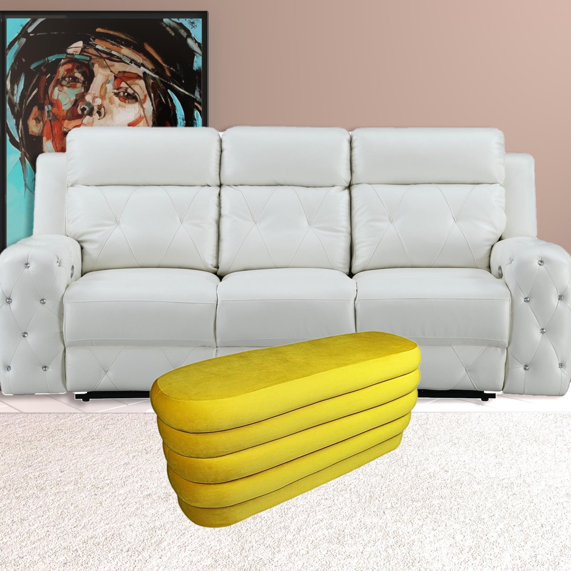 44" Yellow Velvet Tufted Oval Ottoman-2