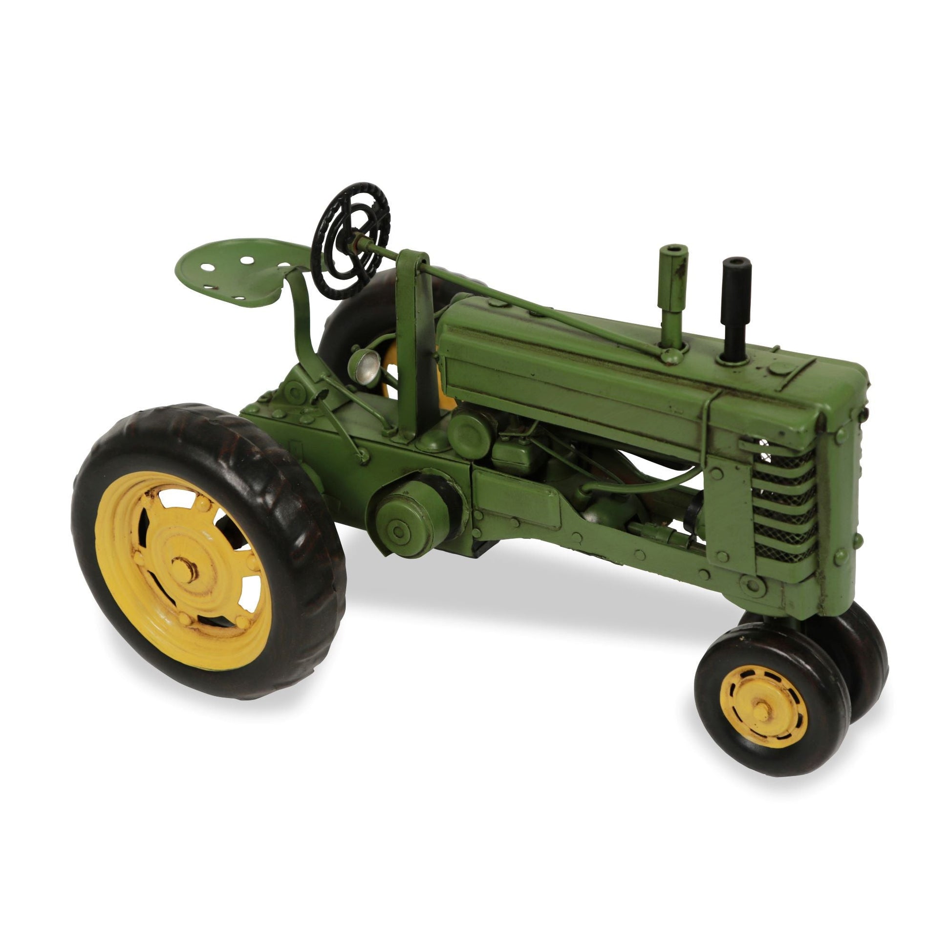 7" Green and Black Metal Hand Painted Model Tractor Tabletop Sculpture-4