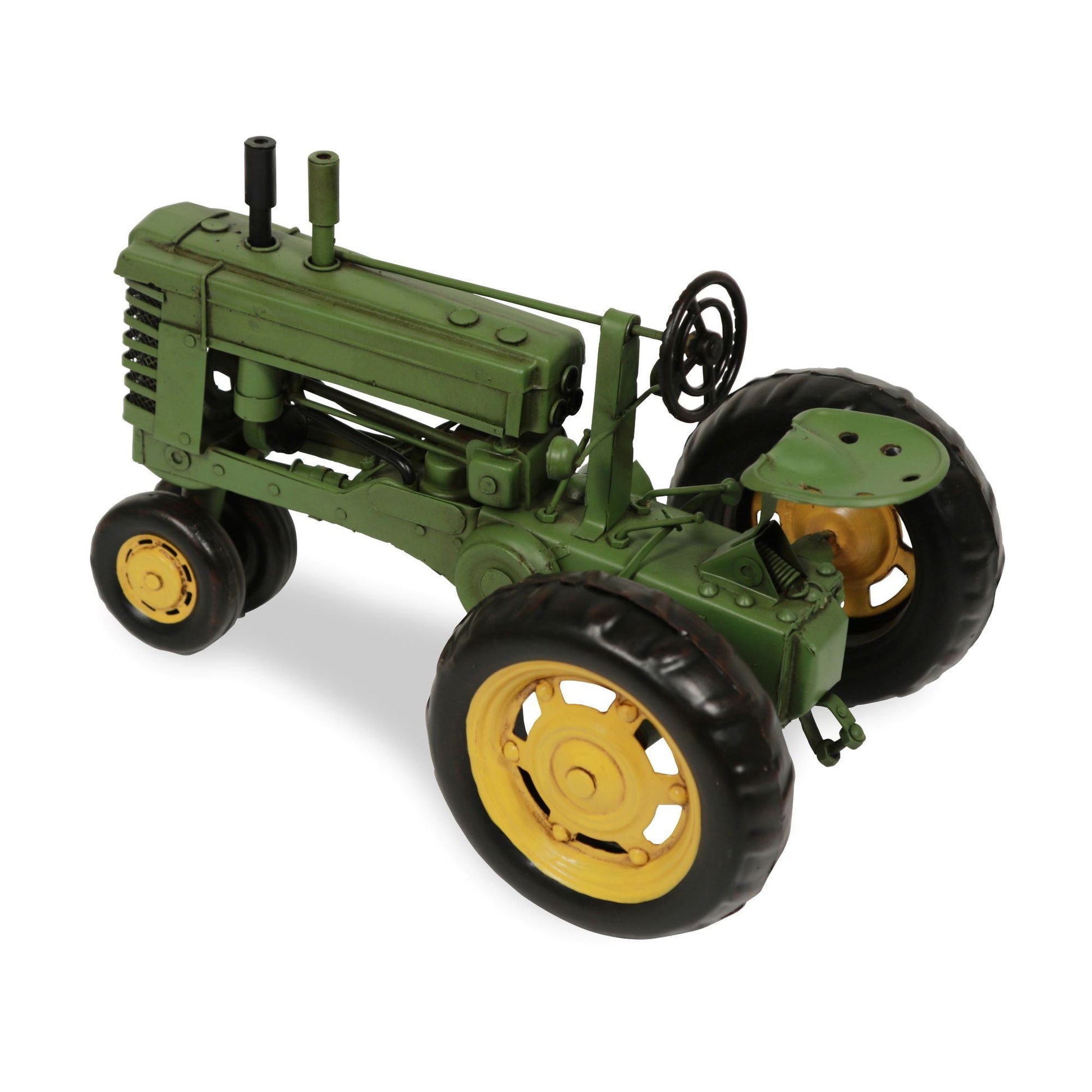 7" Green and Black Metal Hand Painted Model Tractor Tabletop Sculpture-3
