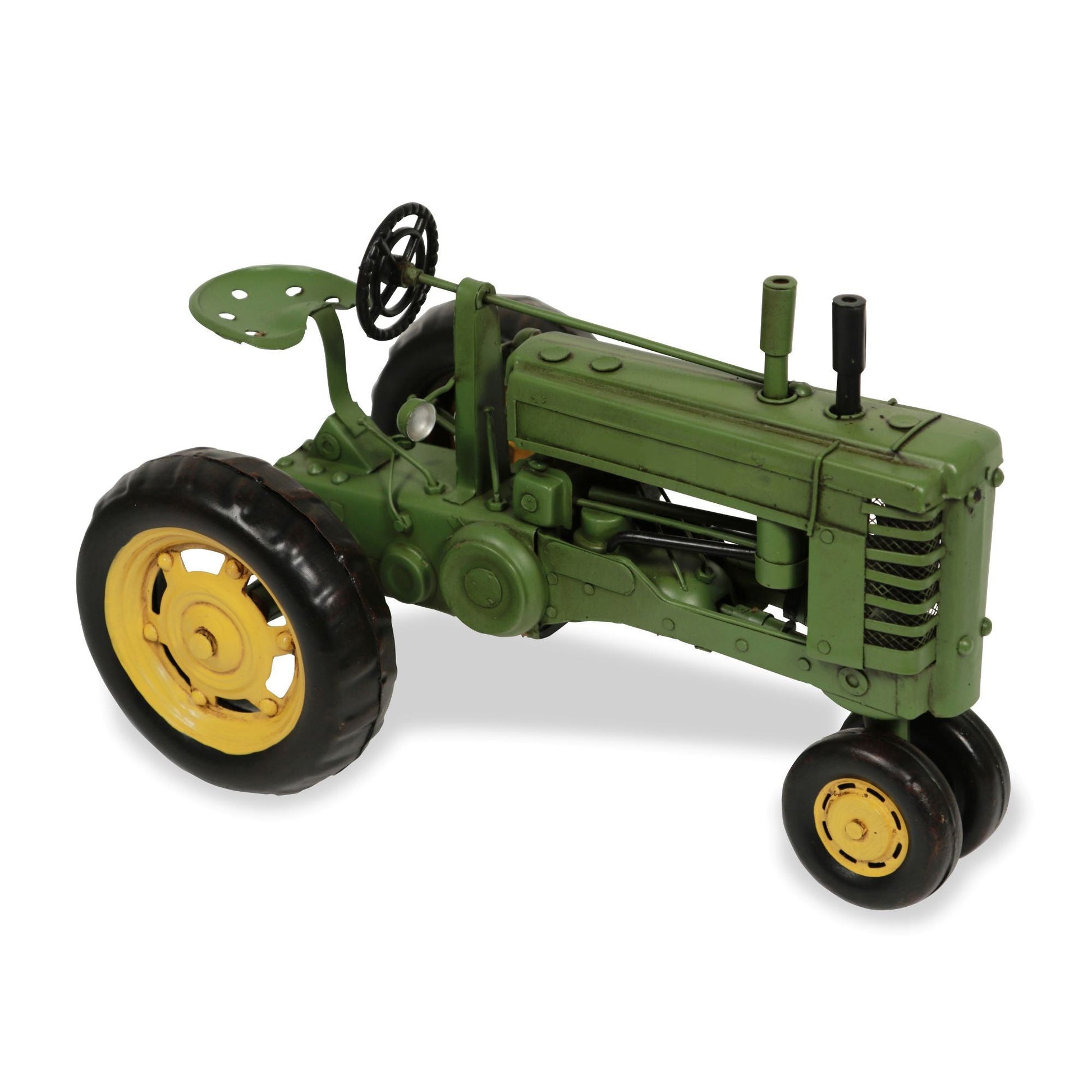 7" Green and Black Metal Hand Painted Model Tractor Tabletop Sculpture-5
