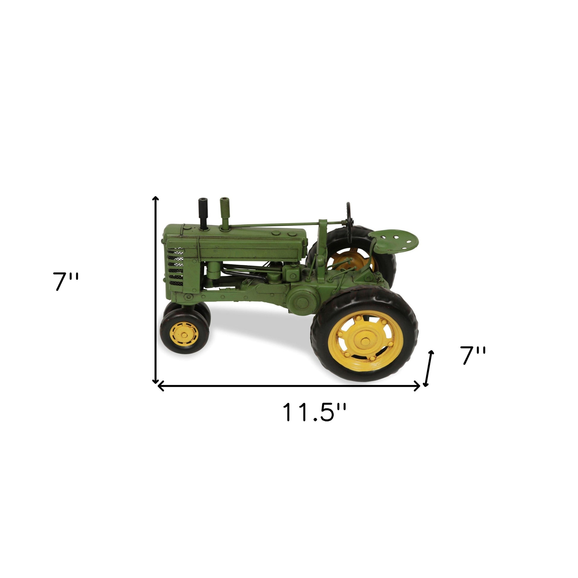7" Green and Black Metal Hand Painted Model Tractor Tabletop Sculpture-7
