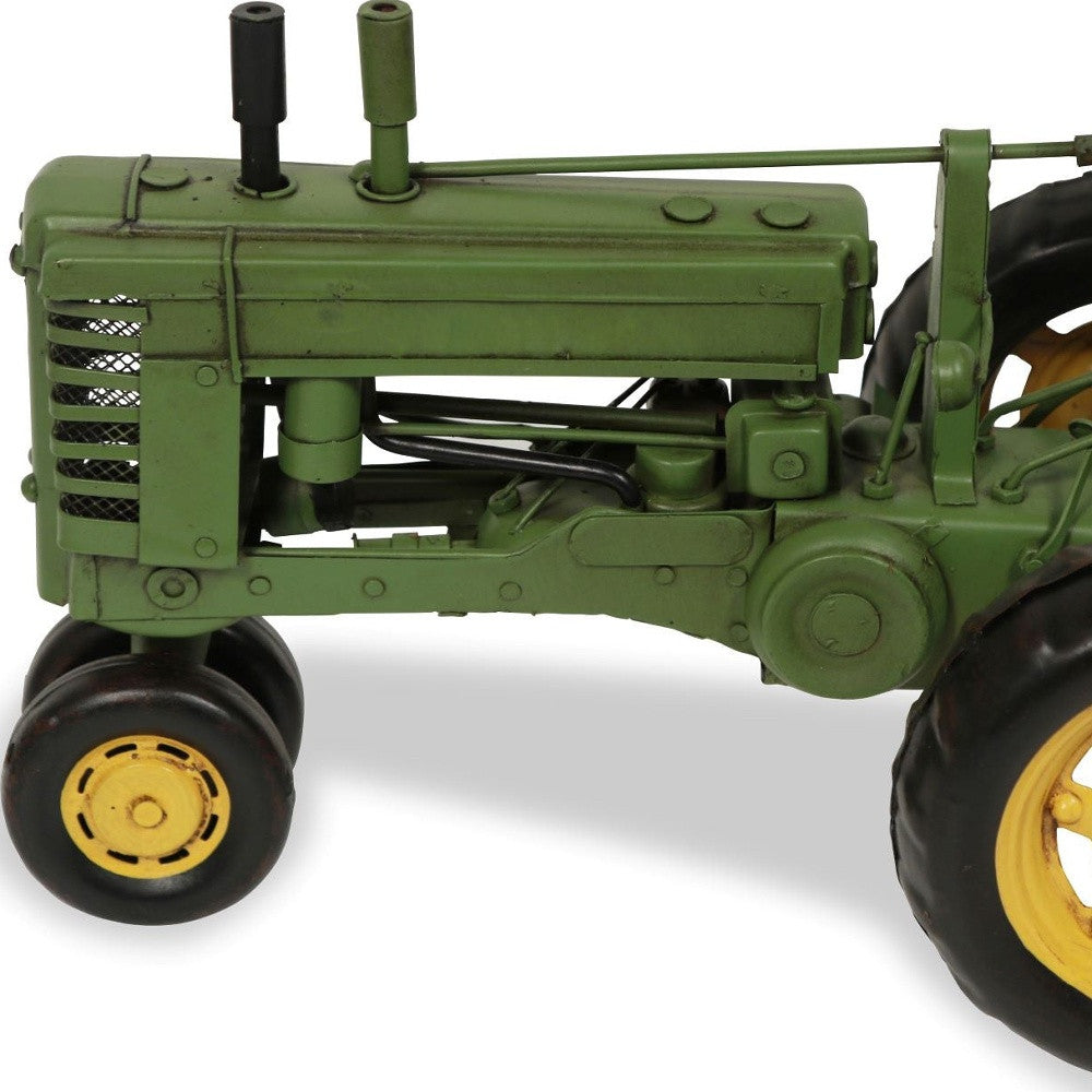 7" Green and Black Metal Hand Painted Model Tractor Tabletop Sculpture-6