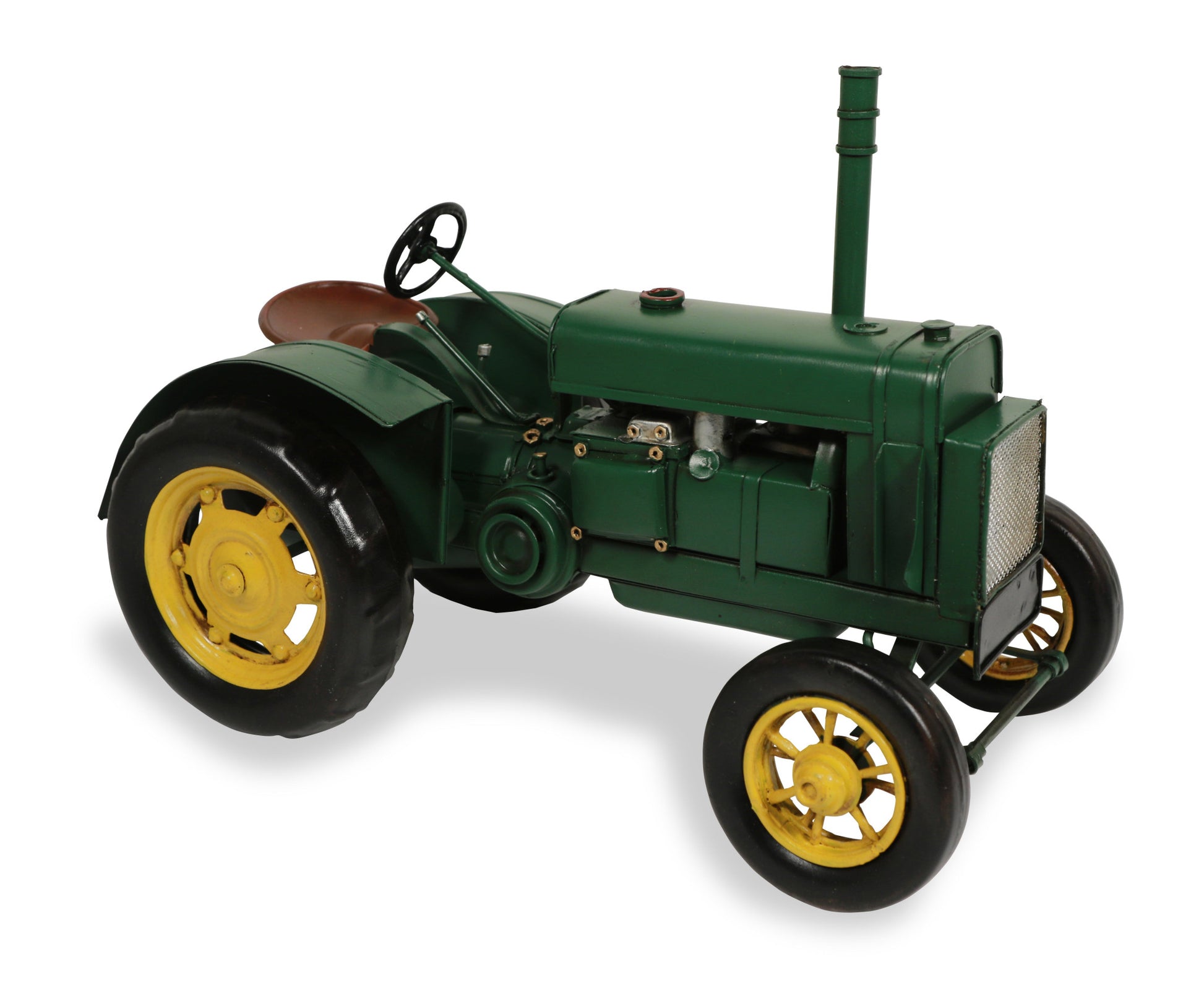 8" Green and Black Metal Hand Painted Model Tractor Tabletop Sculpture-3