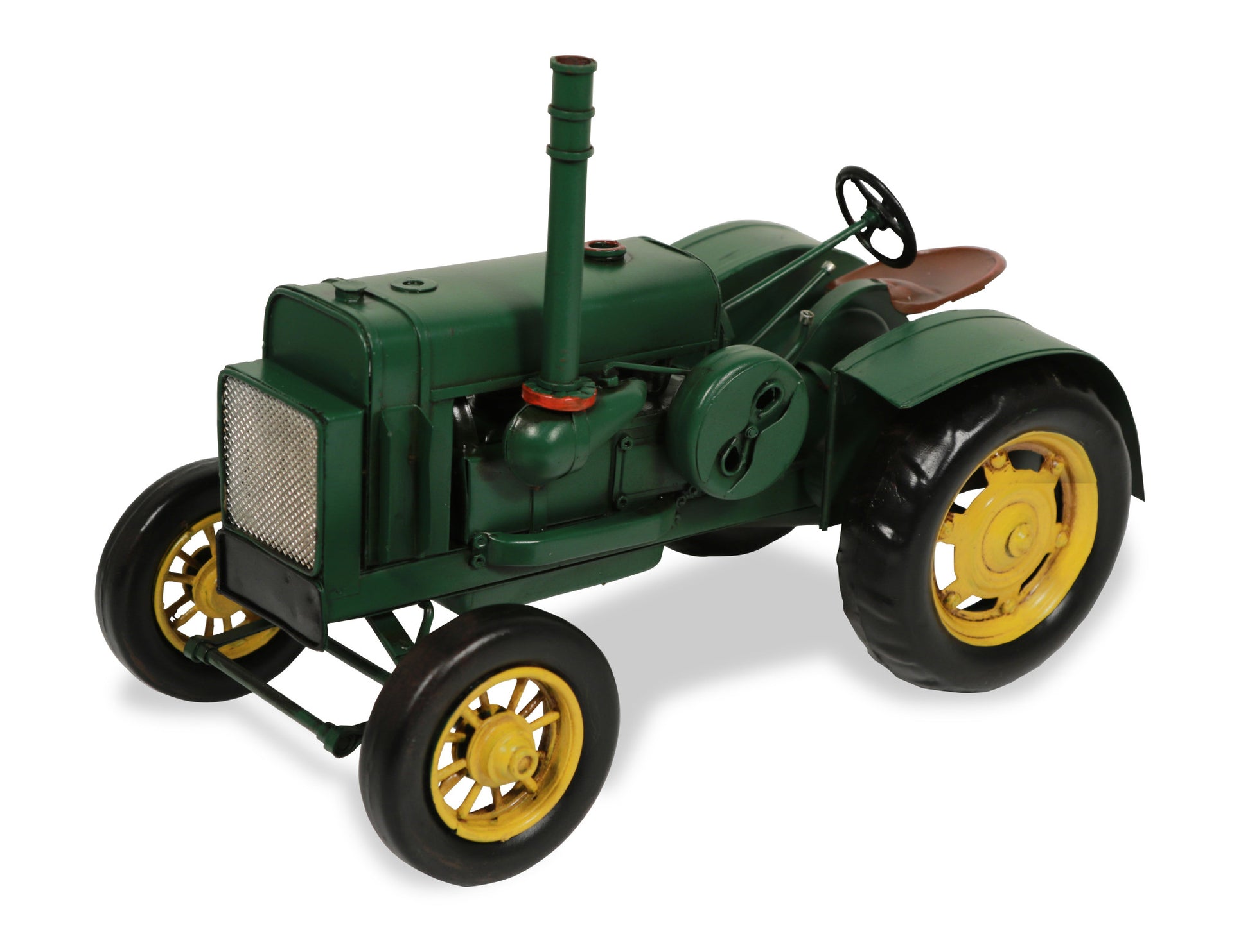 8" Green and Black Metal Hand Painted Model Tractor Tabletop Sculpture-1