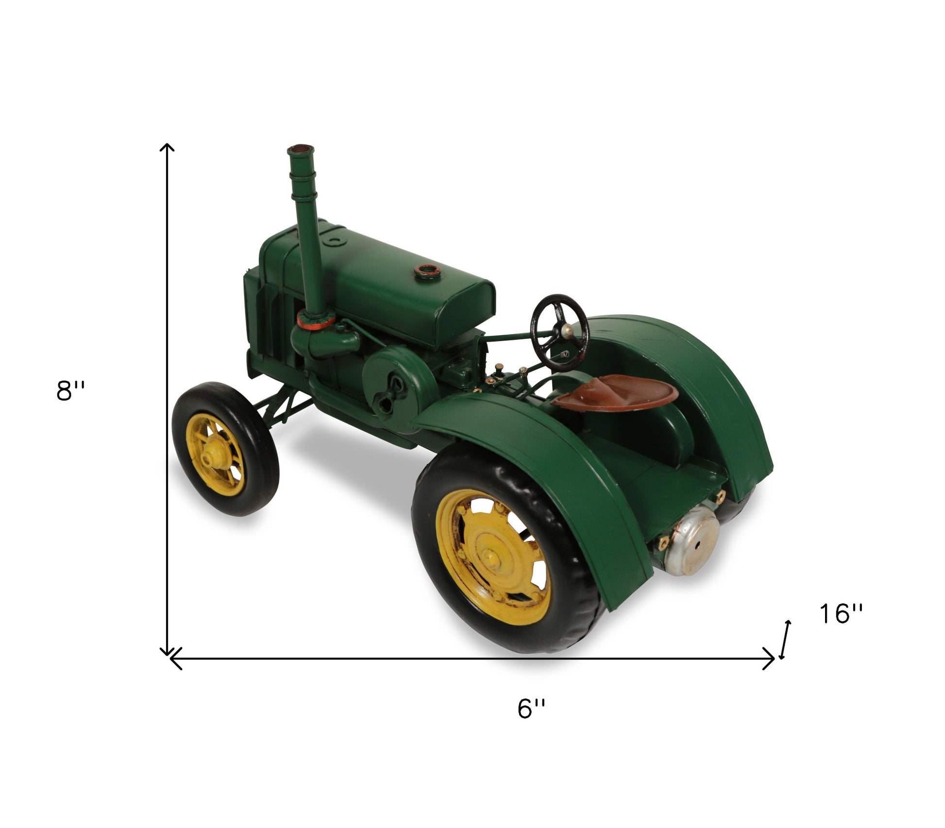 8" Green and Black Metal Hand Painted Model Tractor Tabletop Sculpture-7