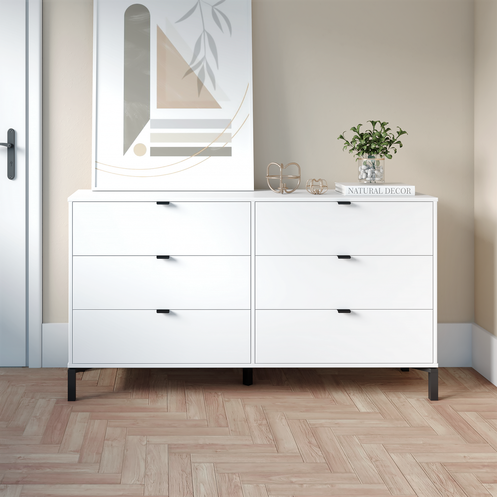 59" White and Black Six Drawer Double Dresser-5