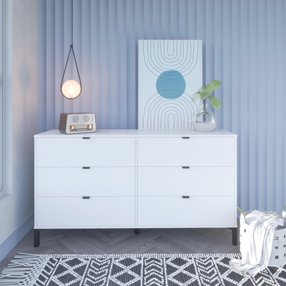 59" White and Black Six Drawer Double Dresser-6