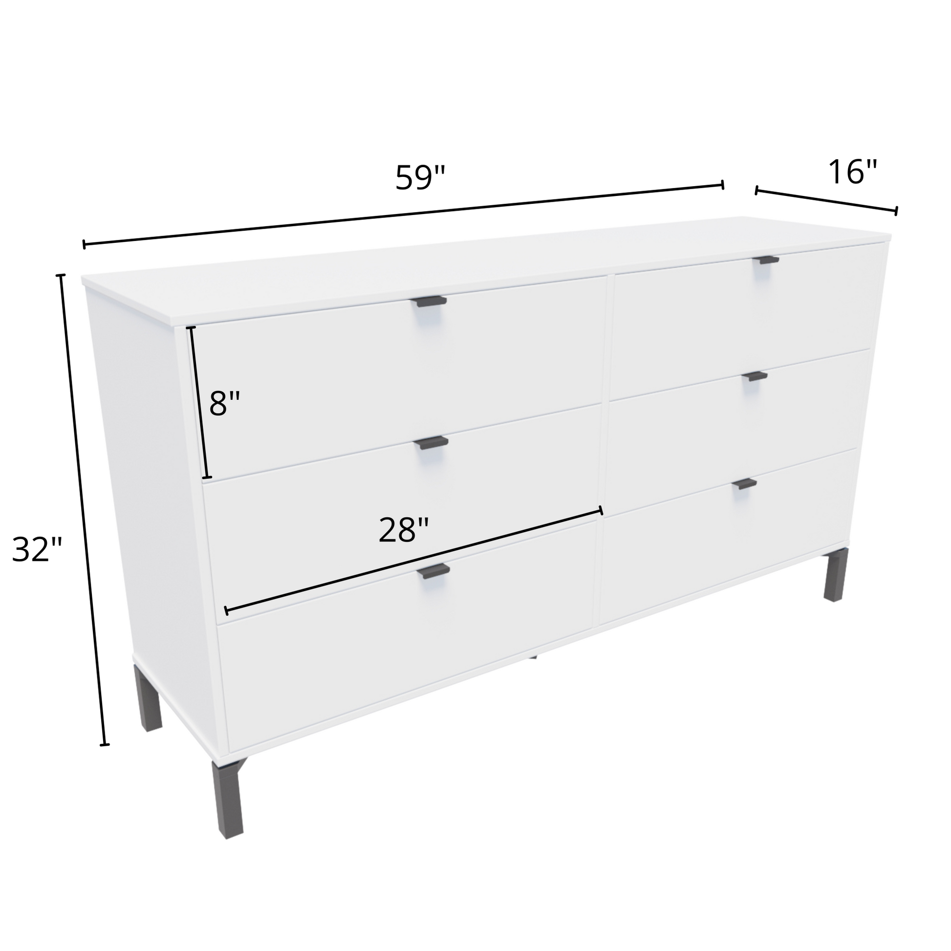 59" White and Black Six Drawer Double Dresser-8