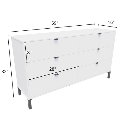 59" White and Black Six Drawer Double Dresser-8