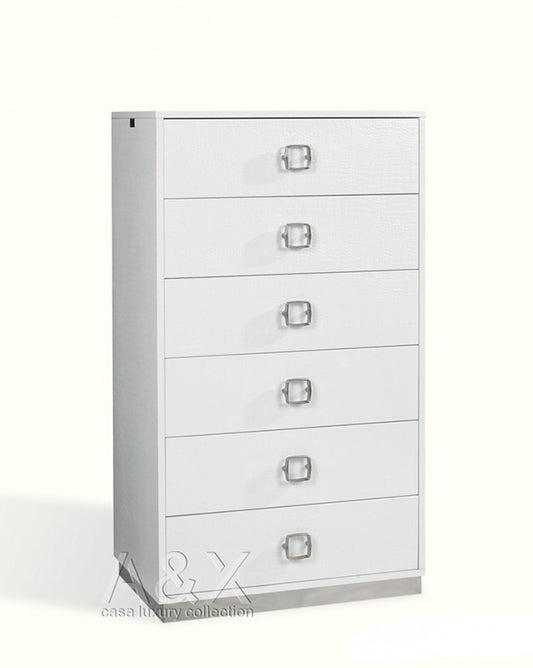 32" White Manufactured Wood + Solid Wood Stainless Steel Six Drawer Chest-0
