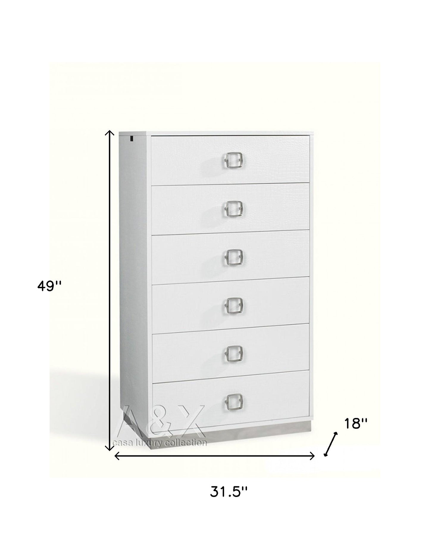 32" White Manufactured Wood + Solid Wood Stainless Steel Six Drawer Chest-4