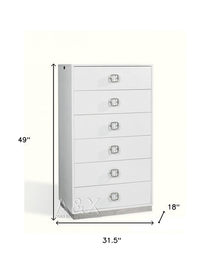32" White Manufactured Wood + Solid Wood Stainless Steel Six Drawer Chest-4