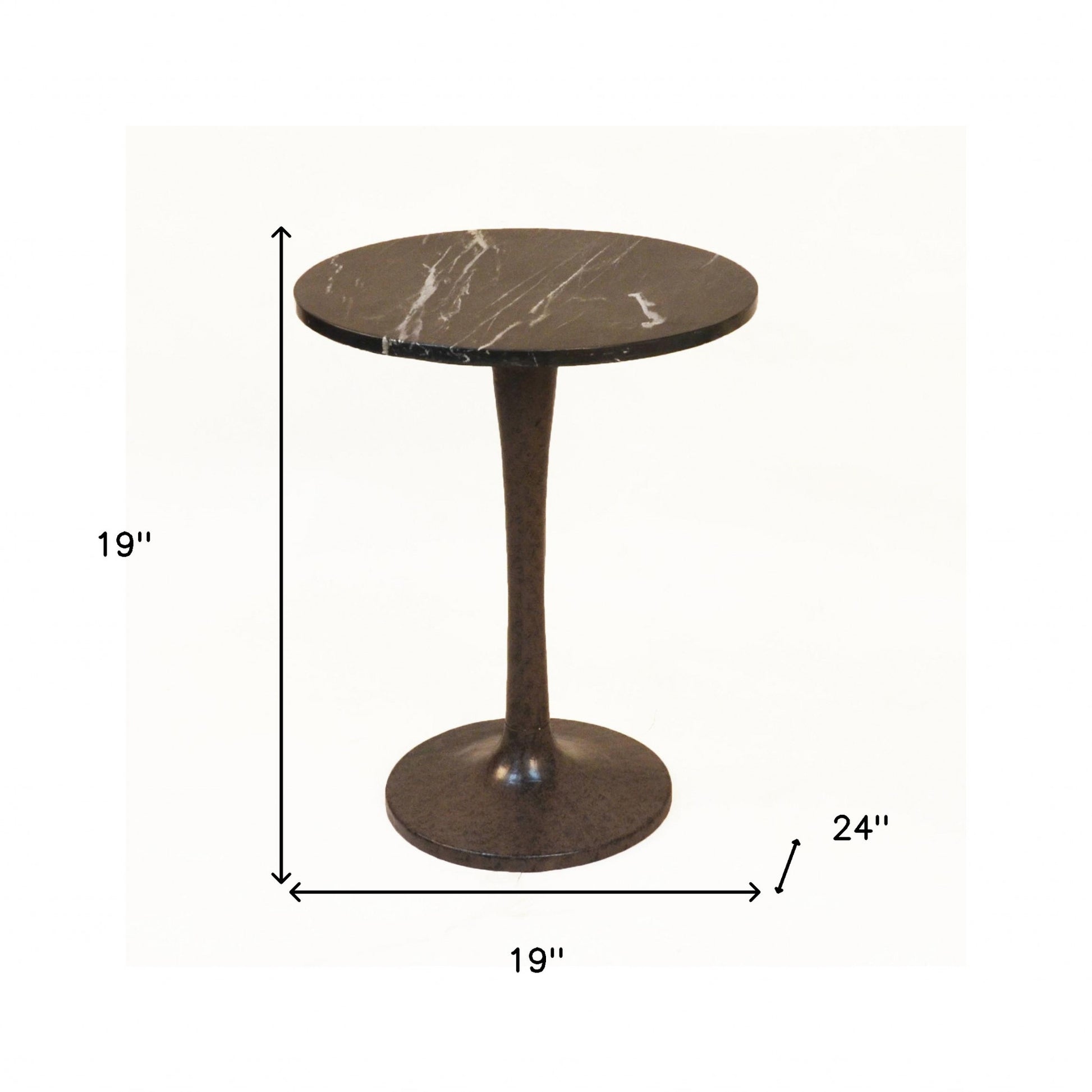 19" Black Marble Round End Table-4