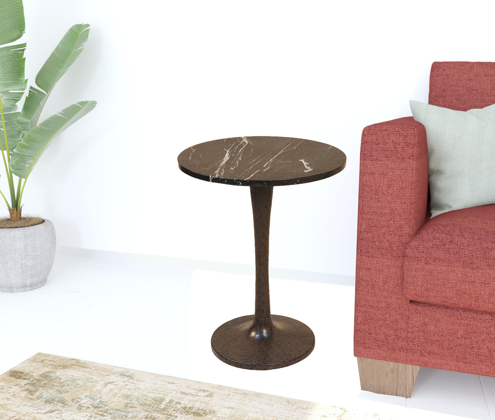 19" Black Marble Round End Table-1