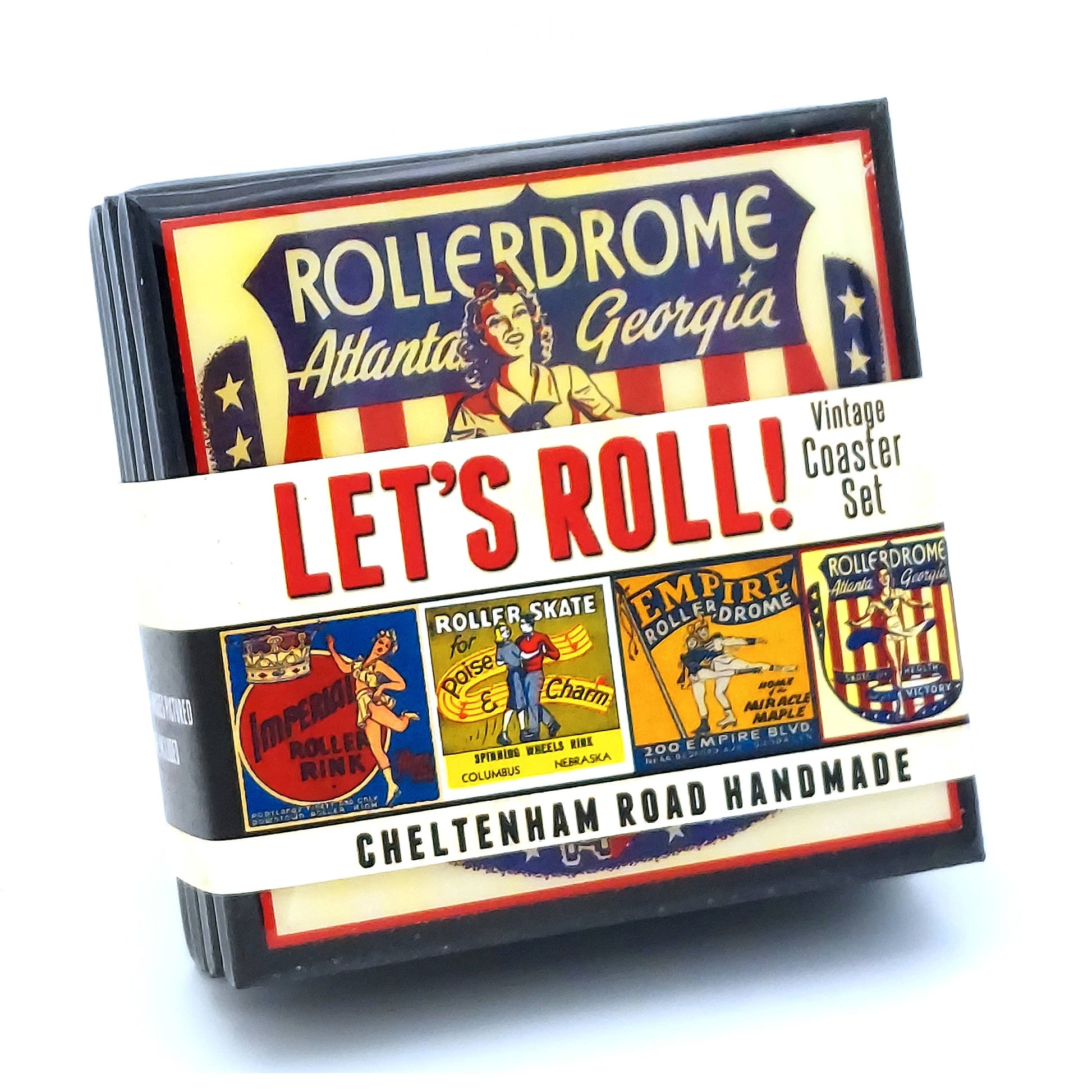 Vintage Roller Skating Rink Drink Coaster Set - Let's Roll-1