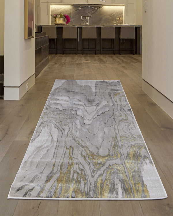 8' Gold and Ivory Abstract Runner Rug-4