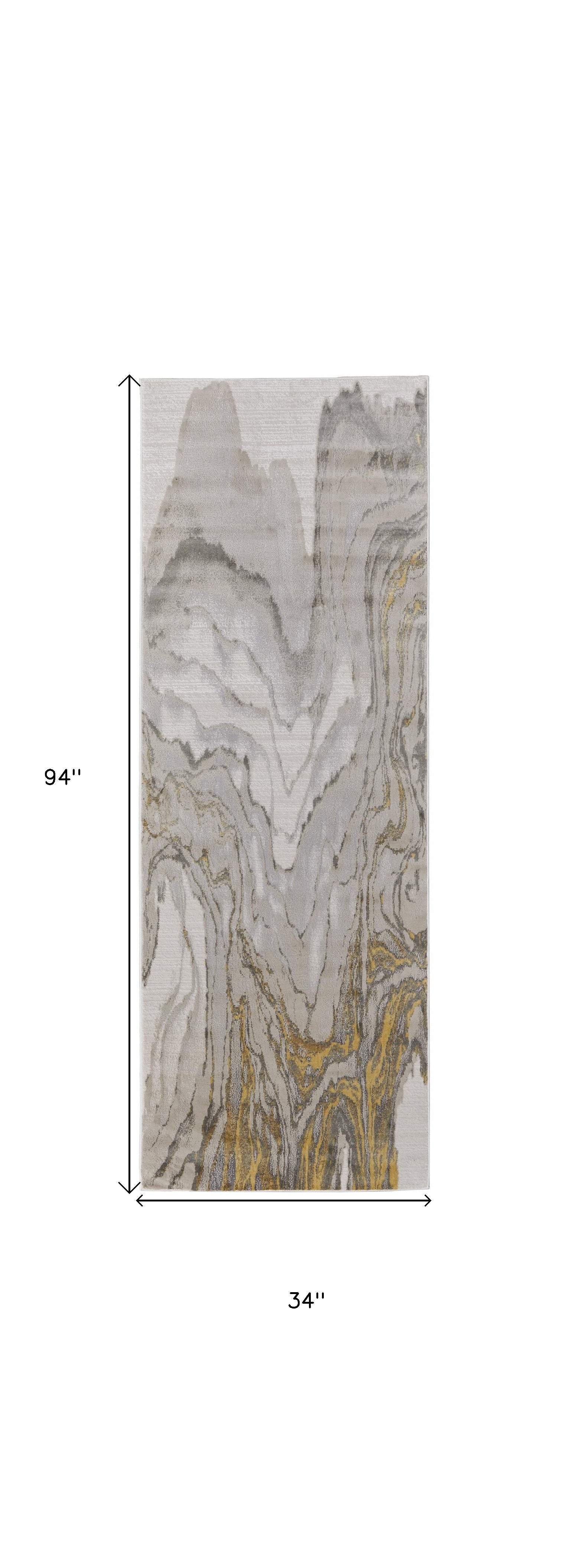 8' Gold and Ivory Abstract Runner Rug-5