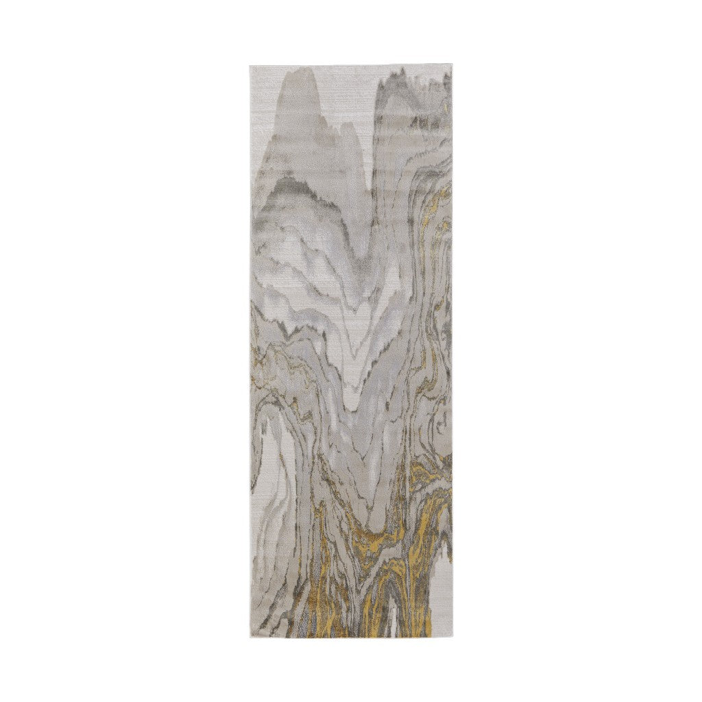 8' Gold and Ivory Abstract Runner Rug-0