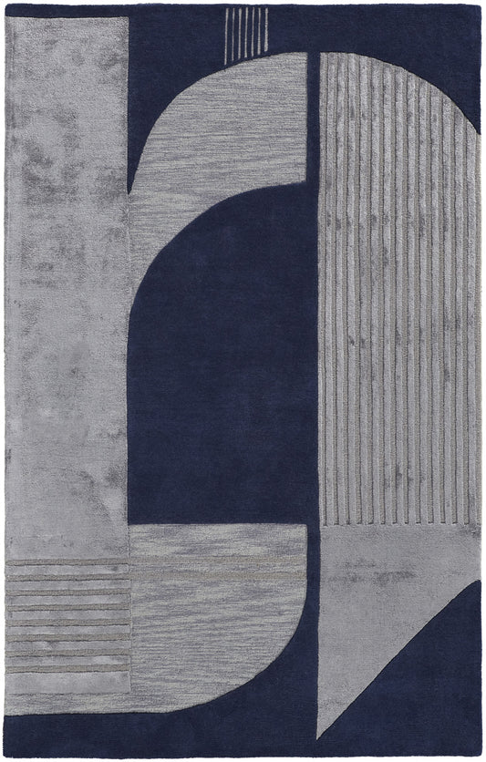 10' X 14' Blue And Silver Wool Geometric Tufted Handmade Area Rug-0