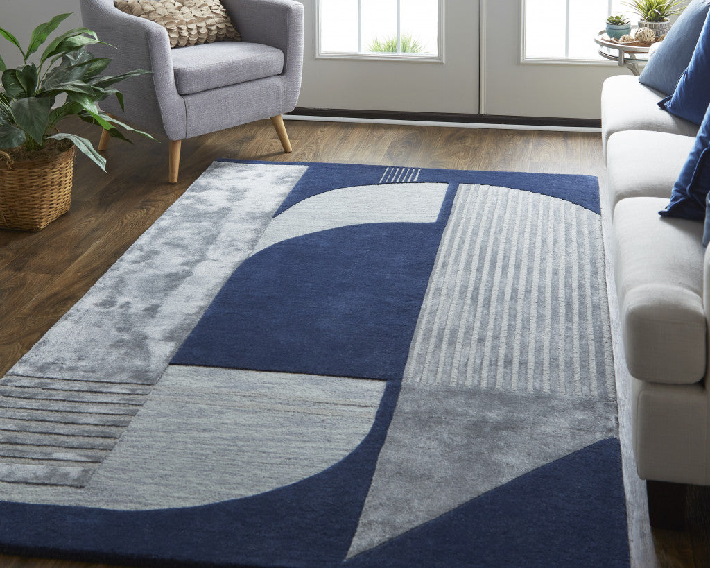 10' X 14' Blue And Silver Wool Geometric Tufted Handmade Area Rug-8