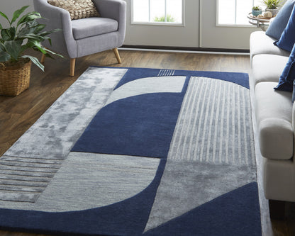 10' X 14' Blue And Silver Wool Geometric Tufted Handmade Area Rug-8