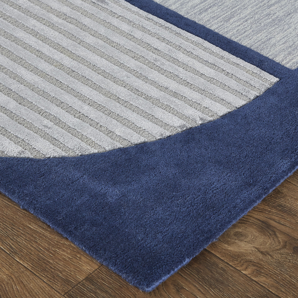 10' X 14' Blue And Silver Wool Geometric Tufted Handmade Area Rug-2