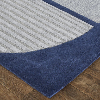 10' X 14' Blue And Silver Wool Geometric Tufted Handmade Area Rug-2