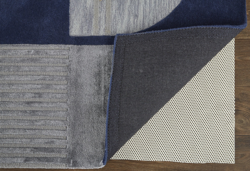 10' X 14' Blue And Silver Wool Geometric Tufted Handmade Area Rug-3