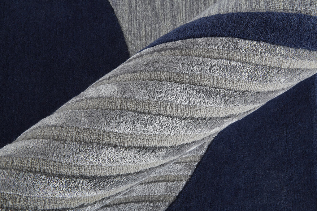 10' X 14' Blue And Silver Wool Geometric Tufted Handmade Area Rug-4