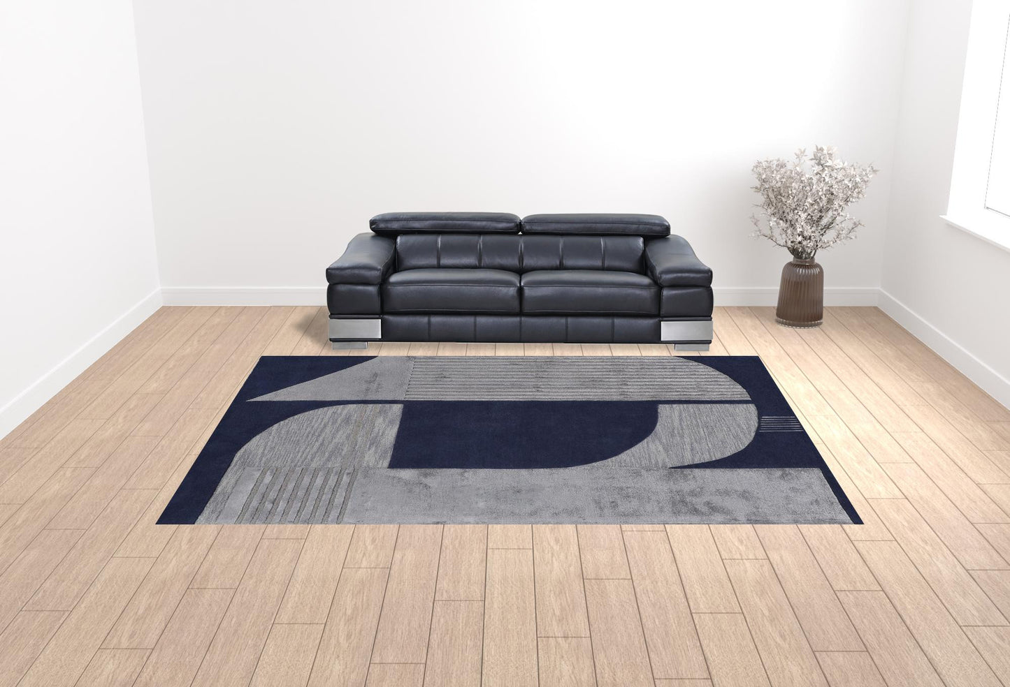 10' X 14' Blue And Silver Wool Geometric Tufted Handmade Area Rug-1