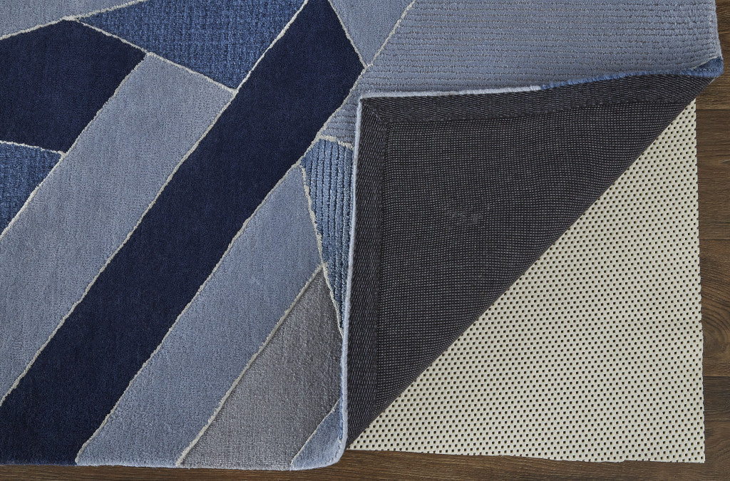 8' X 10' Blue And Silver Wool Geometric Tufted Handmade Area Rug-2