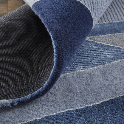 8' X 10' Blue And Silver Wool Geometric Tufted Handmade Area Rug-3
