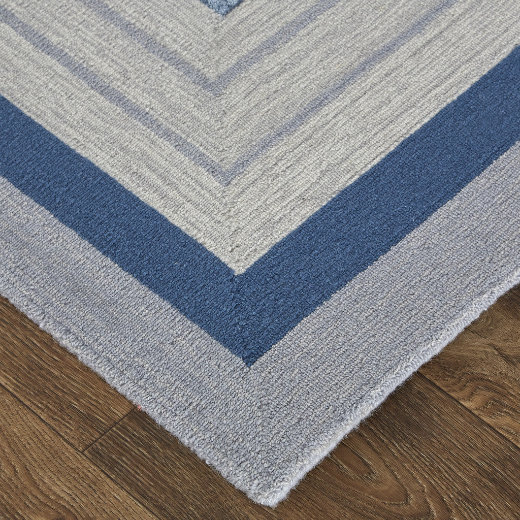 5' X 8' Blue Ivory And Gray Wool Striped Tufted Handmade Area Rug-2