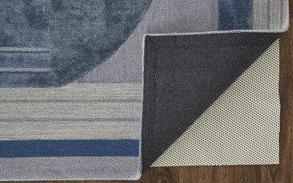 5' X 8' Blue Ivory And Gray Wool Striped Tufted Handmade Area Rug-3