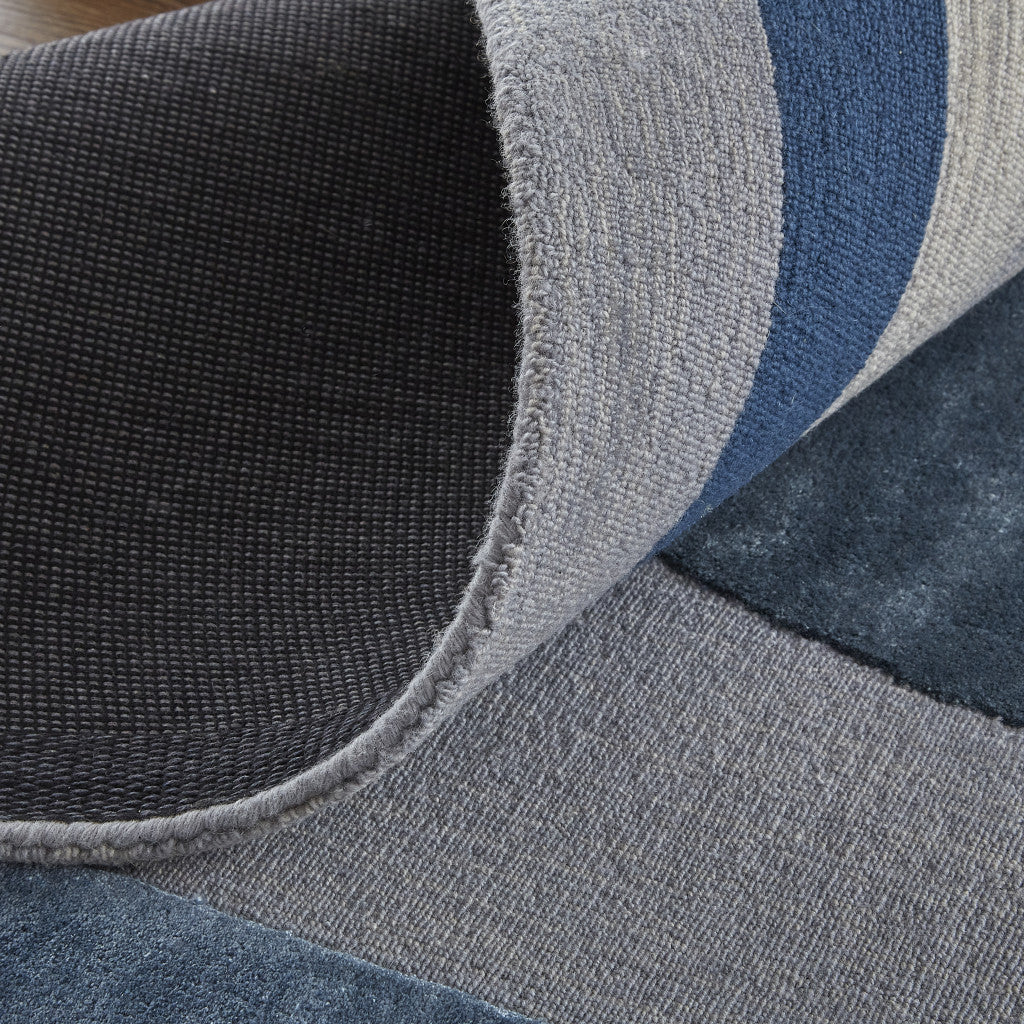 5' X 8' Blue Ivory And Gray Wool Striped Tufted Handmade Area Rug-6