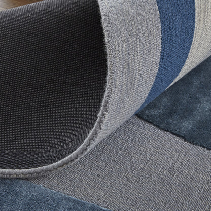 5' X 8' Blue Ivory And Gray Wool Striped Tufted Handmade Area Rug-6
