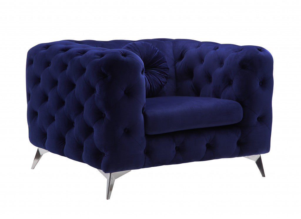 41" Blue and Black Fabric Tufted Arm Chair-1