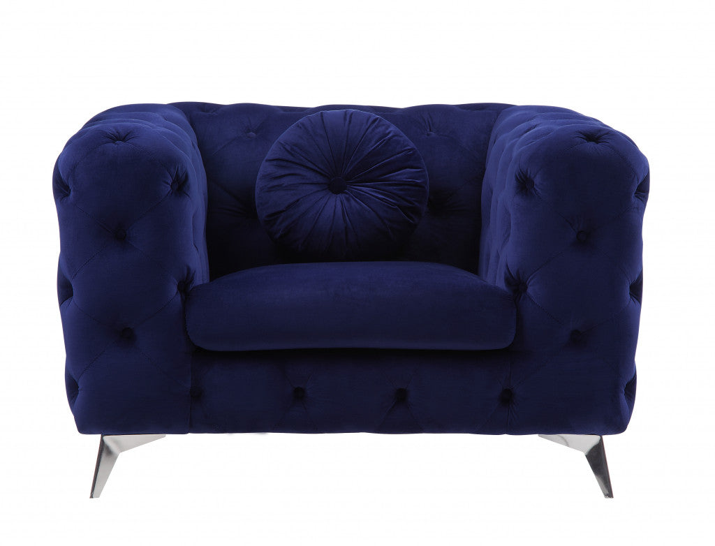 41" Blue and Black Fabric Tufted Arm Chair-0